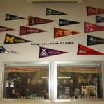 Close Up of College Pennants on Bonillas Pennant Wall